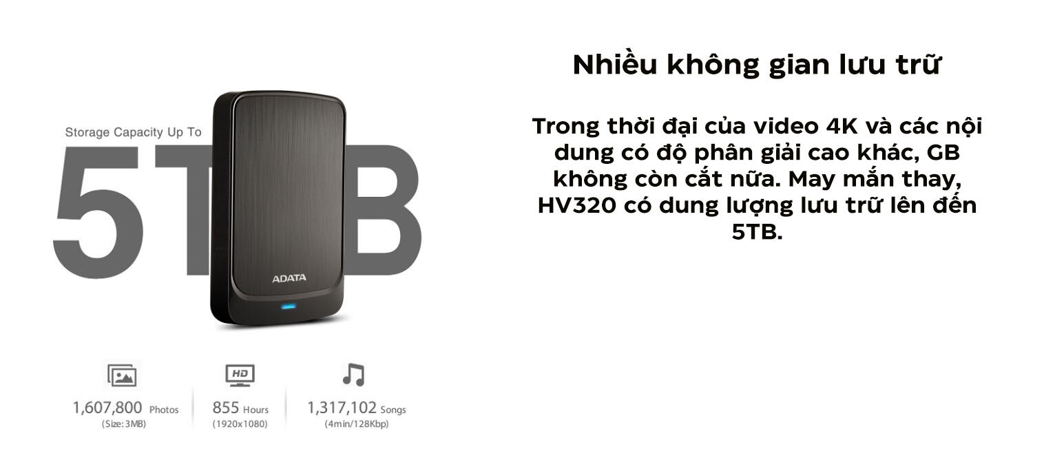 Ổ cứng di động Adata HV320 1TB màu trắng (AHV320-1TU31-CBK)
