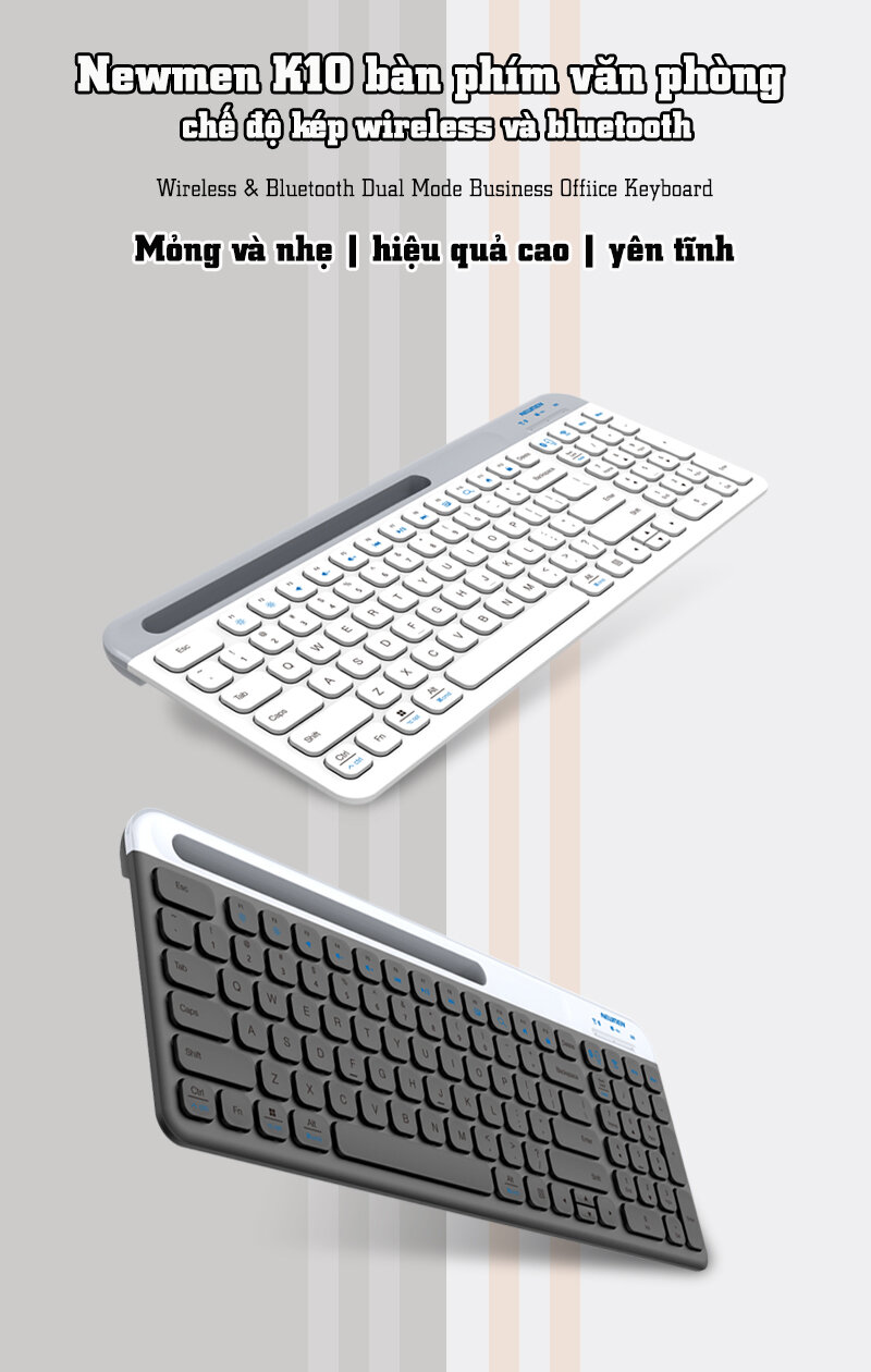 Bàn phím không dây Newmen K10 trắng (USB/Bluetooth) 1