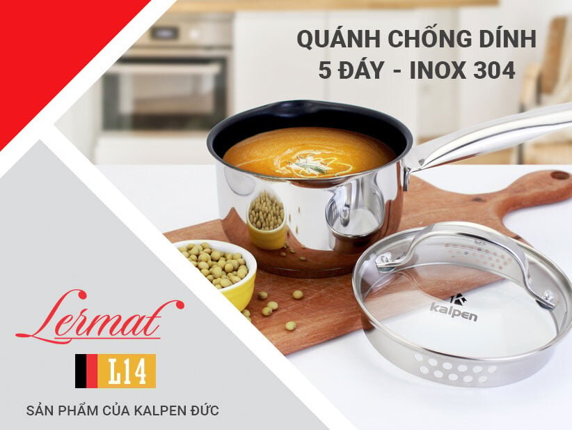 Quánh inox 304 chống dính 5 đáy Kalpen Lermat L14 Quánh inox 304 chống dính 5 đáy Kalpen Lermat L14