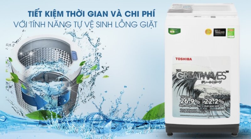 Máy giặt Toshiba 9 kg AW-K1000FV(WW) vệ sinh lồng giặt