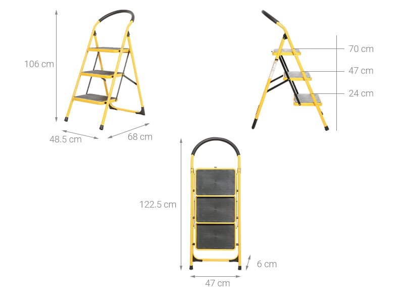 Kích thước thang nhôm ghế 3 bậc Tolsen 62683 Thang nhôm ghế 3 bậc Tolsen 62683