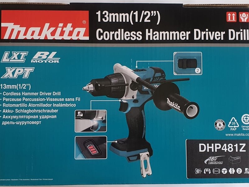 Máy khoan động lực dùng pin 18V Makita DHP481z chưa pin sạc mô tơ từ có búa