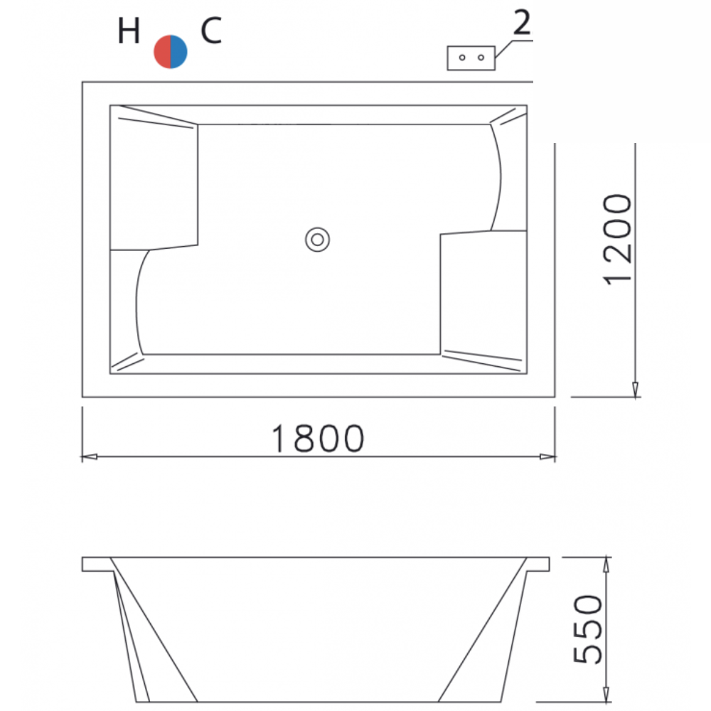 Bản vẽ kỹ thuật bồn tắm chân yếm massage đèn Caesar MT7180L/RC