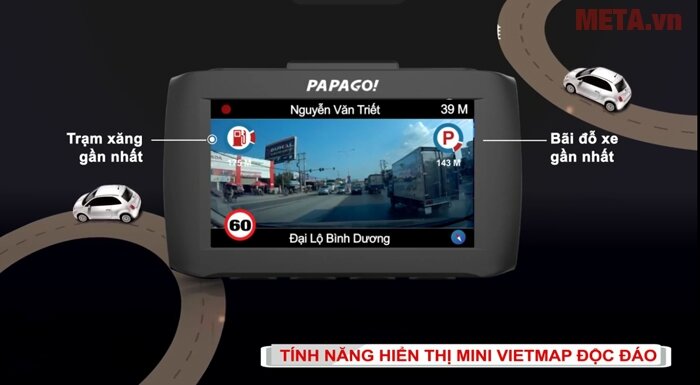 Camera hành trình VietMap Papago 51G (ghi hình với tên đường di chuyển)