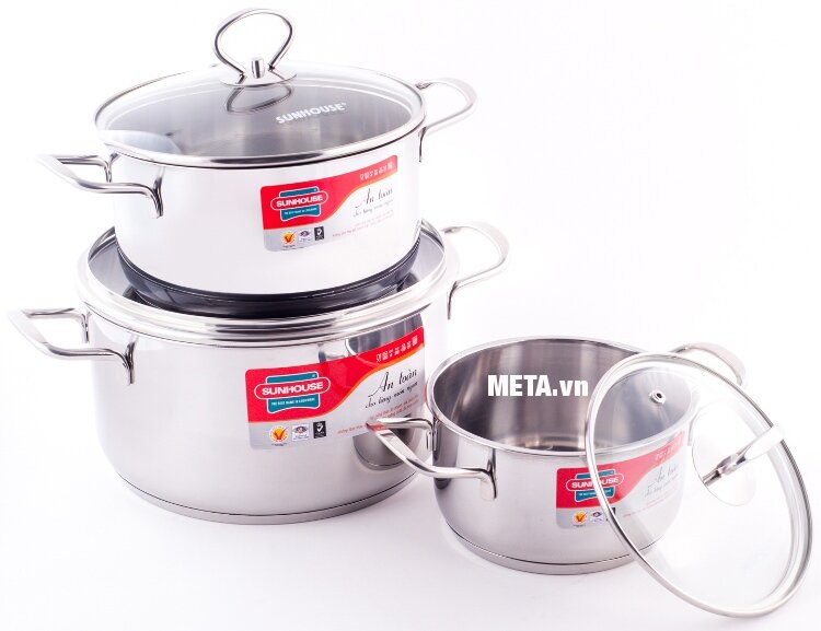 Bộ nồi inox 3 đáy Sunhouse SH888