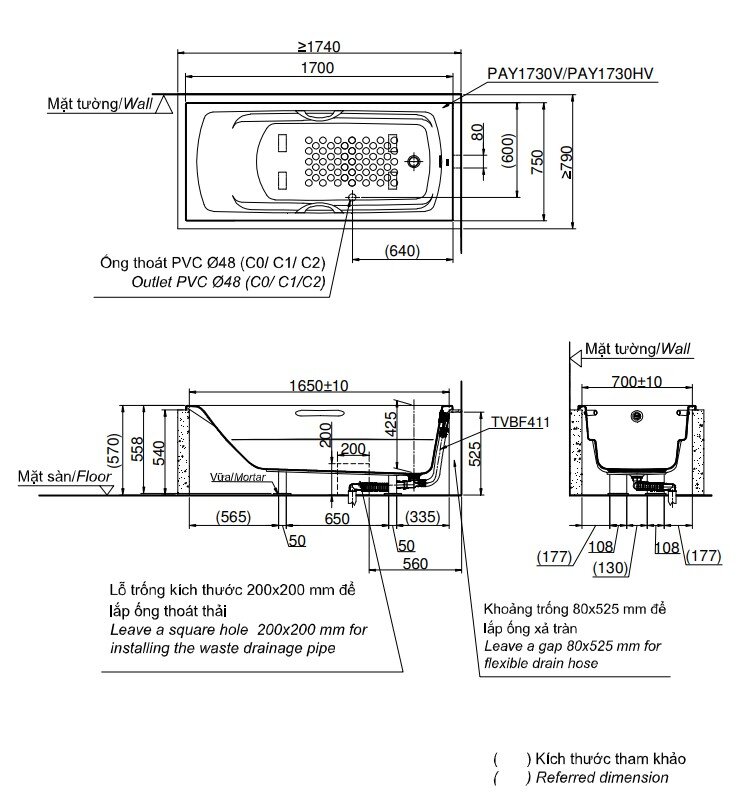 Bản Vẽ Kỹ Thuật Bồn Tắm TOTO PAY1730V