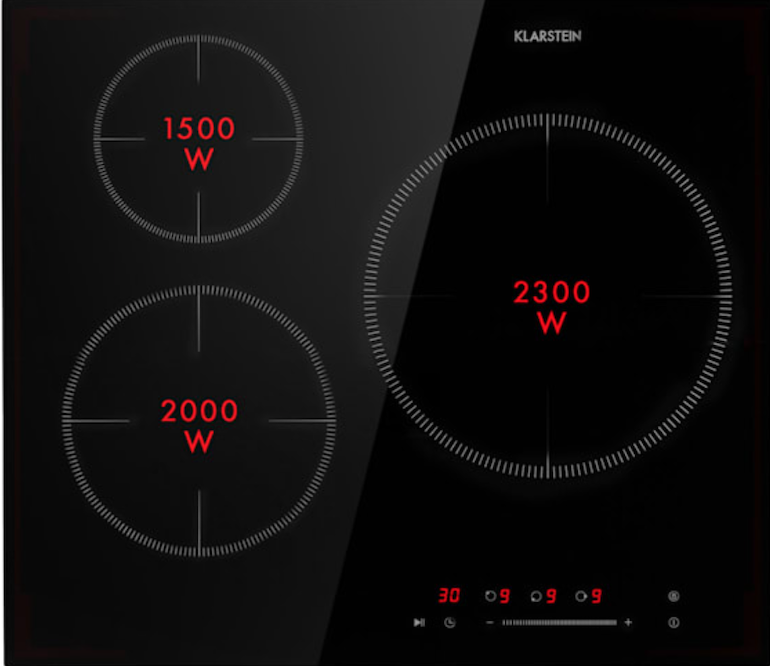 Bếp sở hữu 3 vùng nấu với tổng công suất 5800W