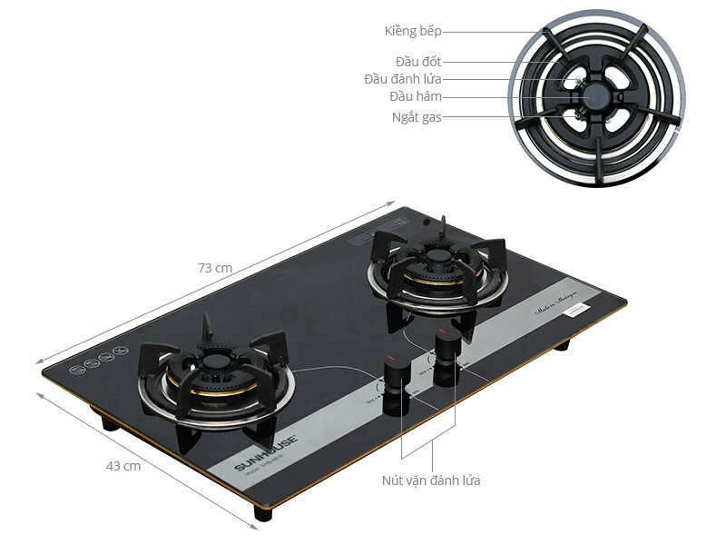 Bếp gas âm Sunhouse SHB8836 Bếp gas âm Sunhouse SHB8836