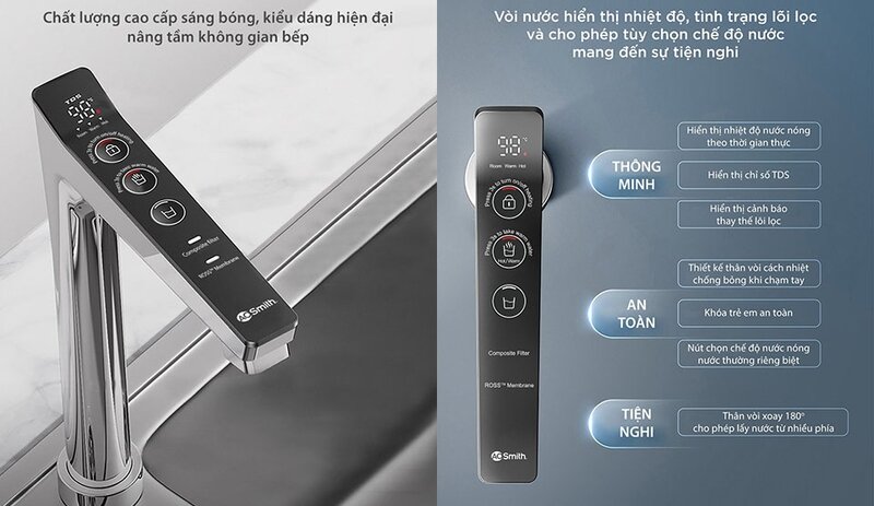 Máy lọc nước nóng nguội RO A.O. Smith ROSS 7 lõi LUX-AOU800HOT (hình 4)