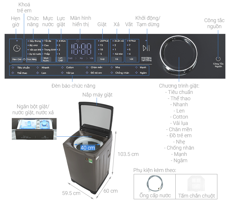 Máy giặt Aqua Inverter 15 kg AQW-DR150UGT.PS Máy giặt Aqua Inverter 15 kg AQW-DR150UGT.PS