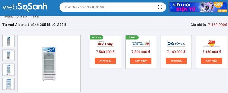 Tủ mát Alaska 1 cánh 205 lít LC-233H