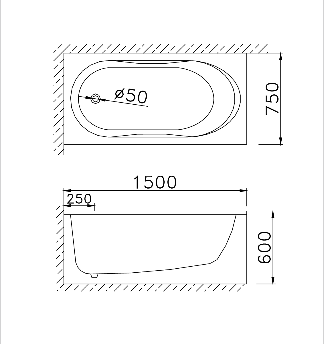 Bản Vẽ Kỹ Thuật Bồn Tắm Caesar AT2150L/R