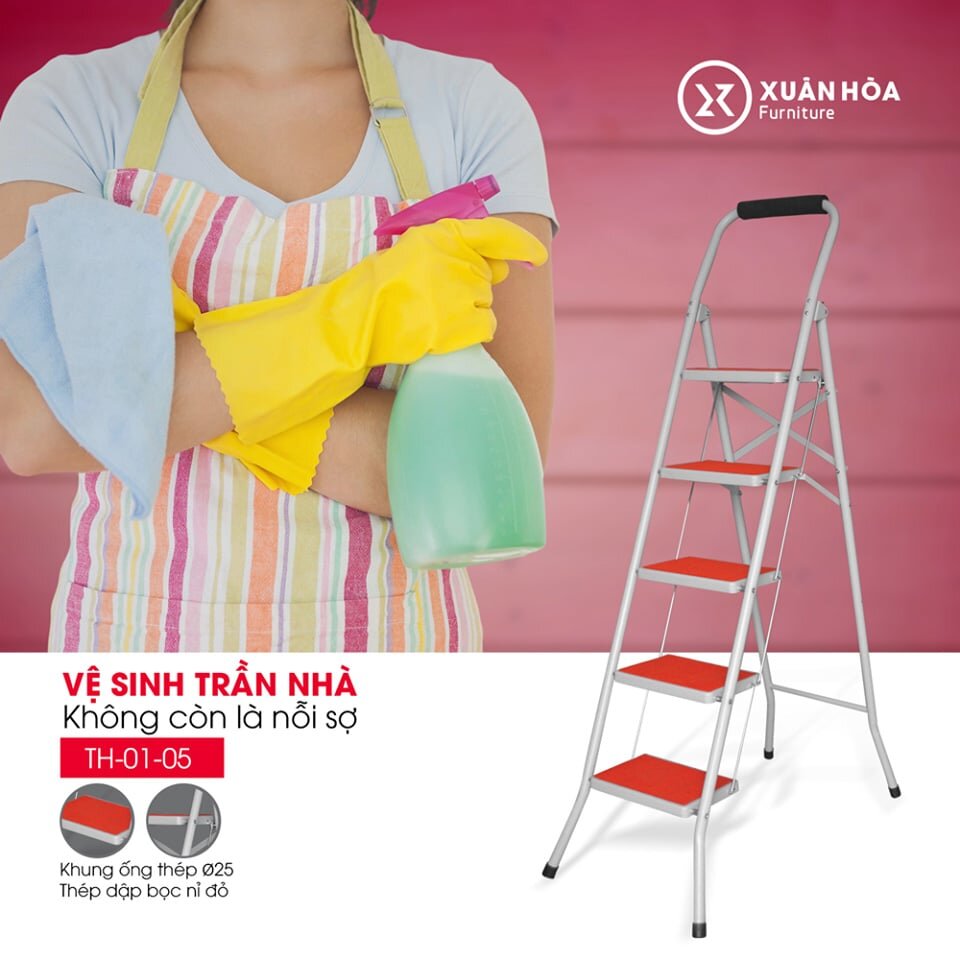 Thang ghế 5 bậc Xuân Hòa TH-01-05 làm bằng thép siêu bền Thang ghế 5 bậc Xuân Hòa