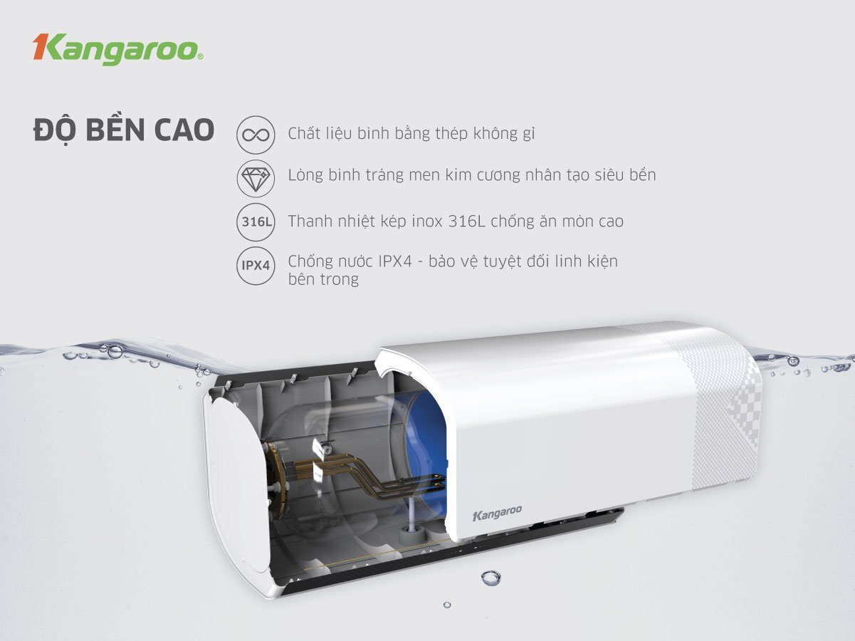 Bình nước nóng gián tiếp Kangaroo được làm từ các chất liệu cao cấp