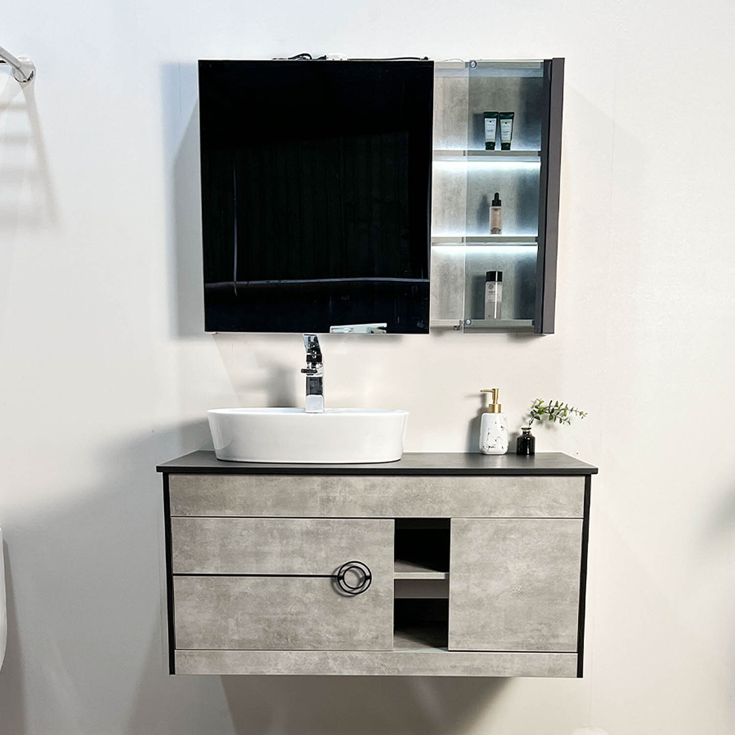 Bộ tủ chậu và tủ gương led size 1000mm MOWOEN MW6608-100