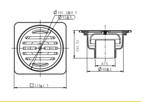 Bản vẽ kỹ thuật phễu thoát sàn American Standard FD-1150