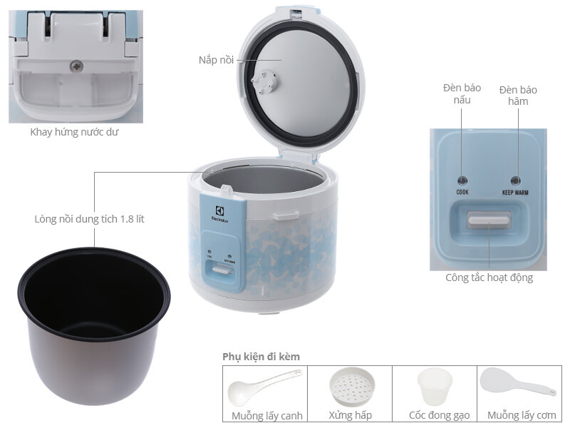 Nồi cơm điện Electrolux 1.8 lít ERC3205 Nồi cơm điện Electrolux 1.8 lít ERC3205
