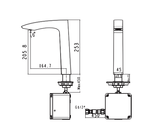 Bản vẽ kỹ thuật vòi lavabo American Standard cảm ứng WF-8507.DC / WF-8507.AC