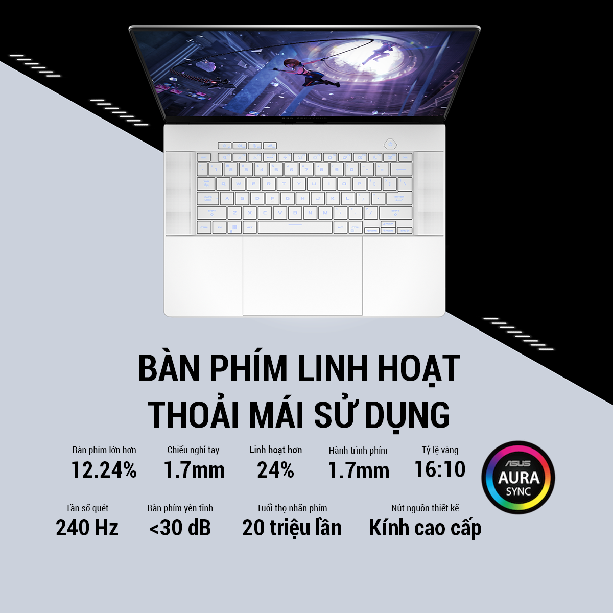 Laptop Asus Gaming ROG Zephyrus GU605MV-QR196WS (Ultra 9 185H/32GB RAM/1TB SSD/16 QHD 240hz/RTX 4060 8GGB/Win11/Trắng/Túi)