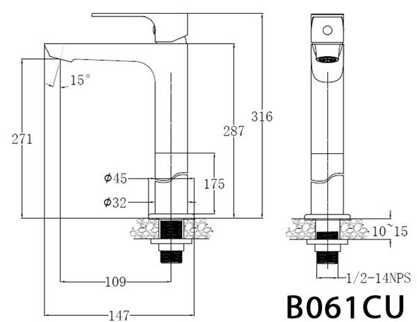Bản vẽ kỹ thuật vòi lavabo Caesar B061CU