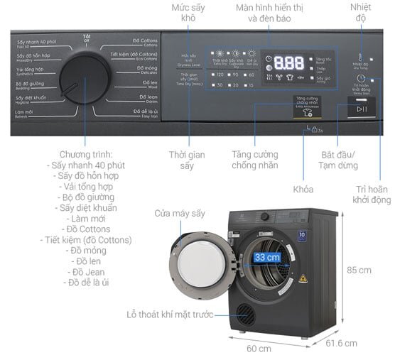 Cấu tạo của máy sấy thông hơi Electrolux UltimateCare EDV904N3SC