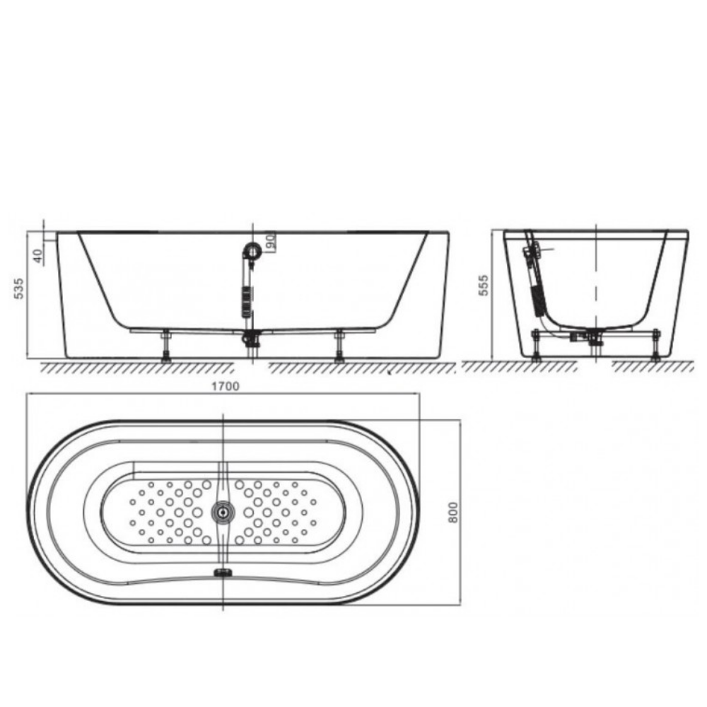 Bản vẽ kỹ thuật bồn tắm đặt sàn Acacia 1.7m American Standard BTAS6704