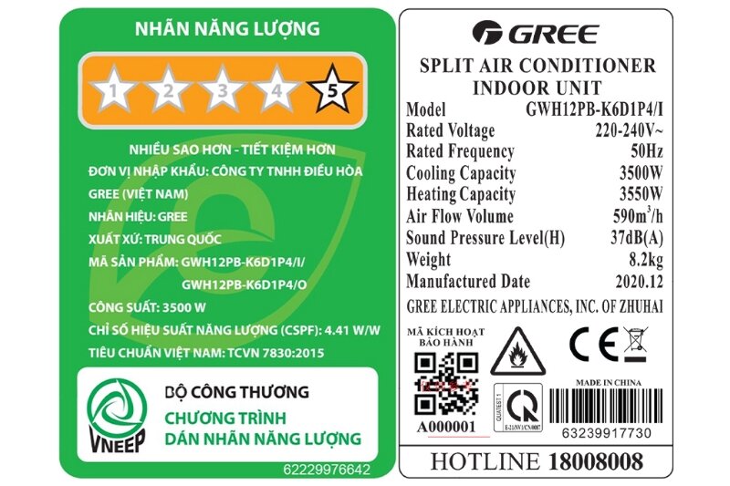 Điều hòa Gree GWH12PB-K6D1P4 2 chiều Inverter 12000BTU tiết kiệm điện