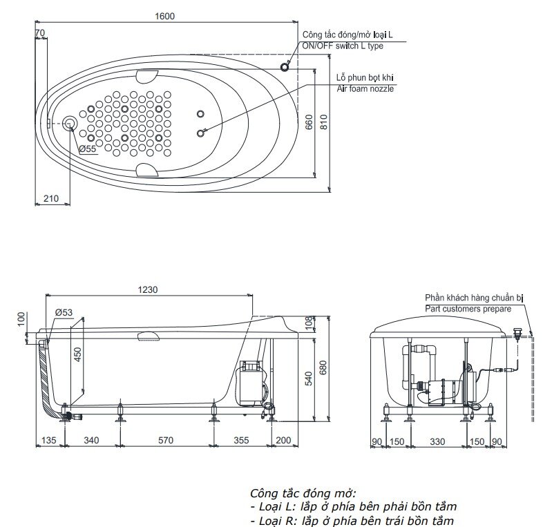 Bồn Tắm TOTO PPYB1610LHPTE#P