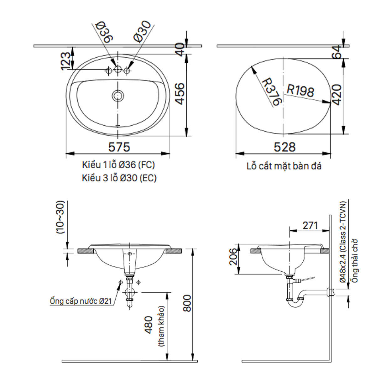 Bản vẽ kỹ thuật của chậu rửa Lavabo dương bàn INAX AL-2395V