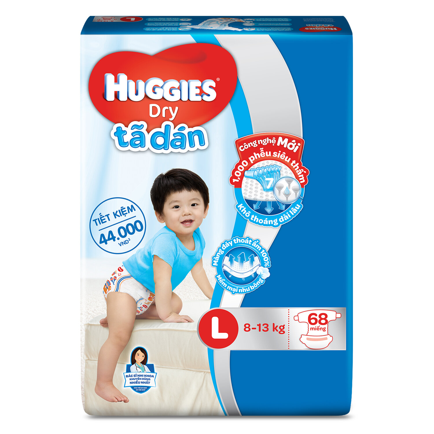  Bỉm - Tã dán Huggies size L 68 miếng (cho bé 8 - 13kg)