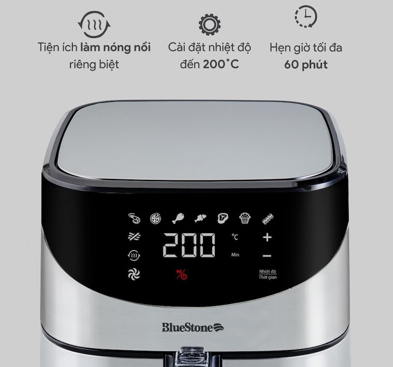 Nồi chiên không dầu BlueStone AFB-5880 được trang bị bảng điều khiển cảm ứng hiện đại