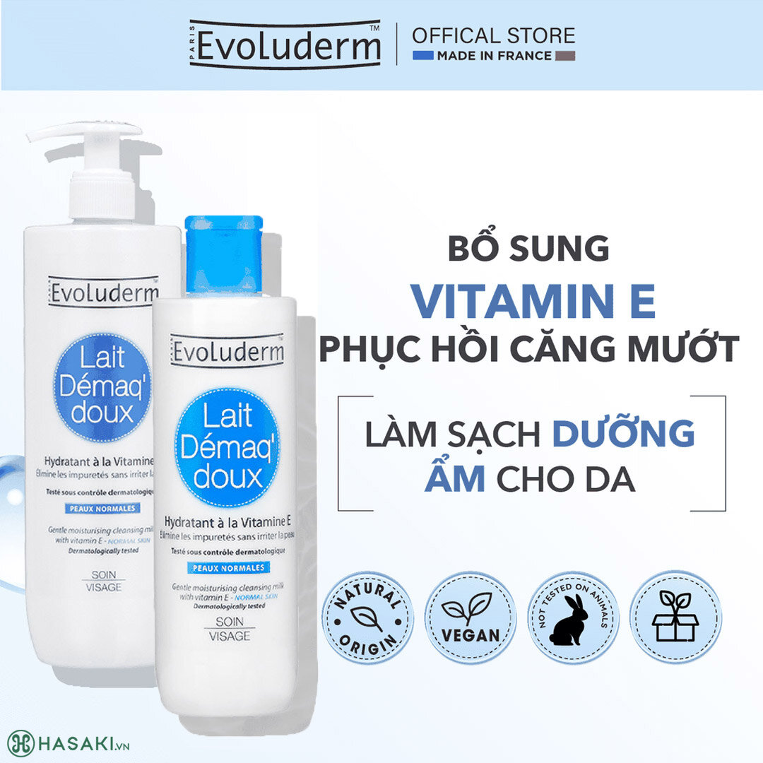 Sản phẩm Sữa Rửa Mặt Evoluderm Gentle Moisturizing Cleansing Milk Bổ Sung Vitamin E Cấp Ẩm Dịu Nhẹ hiện đã có mặt tại Hasaki 