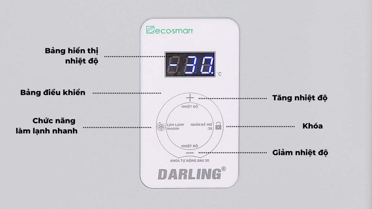 Bảng điều khiển của tủ đông Darling Inverter 400 lít DMF-4079ASKI được tích hợp công nghệ Eco Smart hiện đại Bảng điều khiển của tủ đông Darling Inverter 400 lít DMF-4079ASKI được tích hợp công nghệ Eco Smart hiện đại