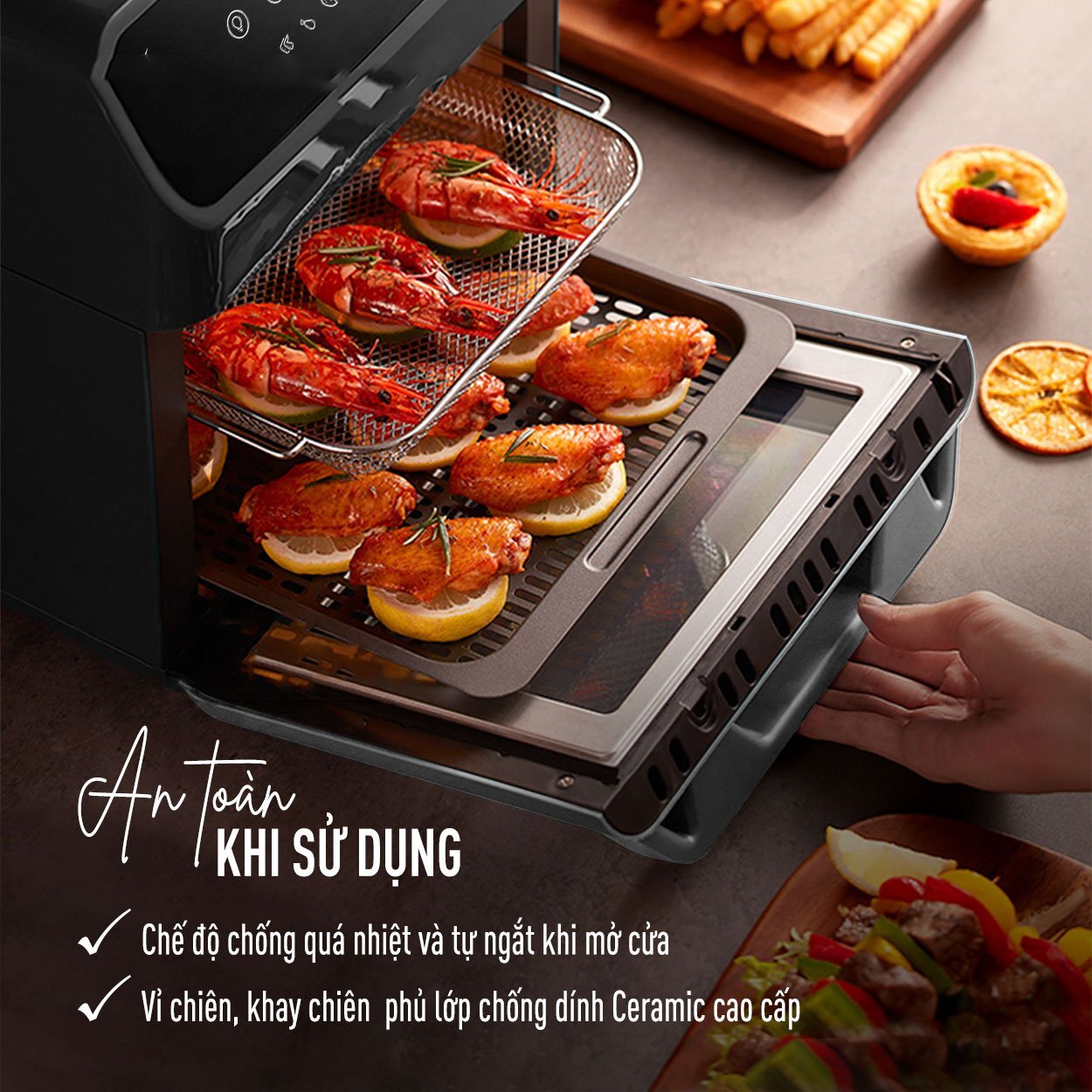 Nồi chiên không dầu điện tử tự ngắt khi quá nhiệt Nồi chiên không dầu điện tử