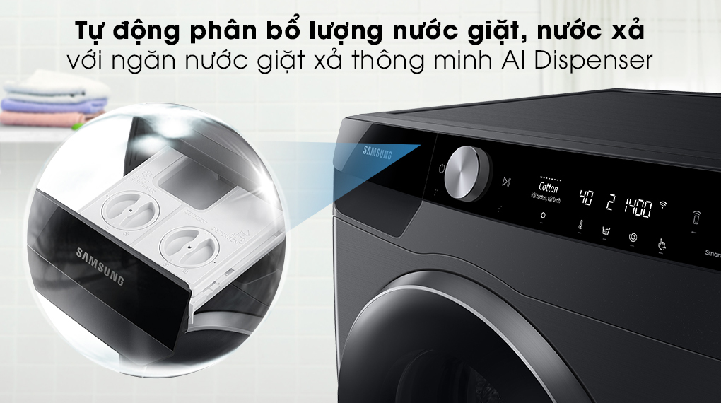 Máy giặt Samsung AI Inverter 10 kg WW10TP44DSB/SV 3 Máy giặt Samsung Inverter 10kg WW10TP44DSB/SV -Phân bổ nước giặt xả tối ưu với ngăn AI Dispenser