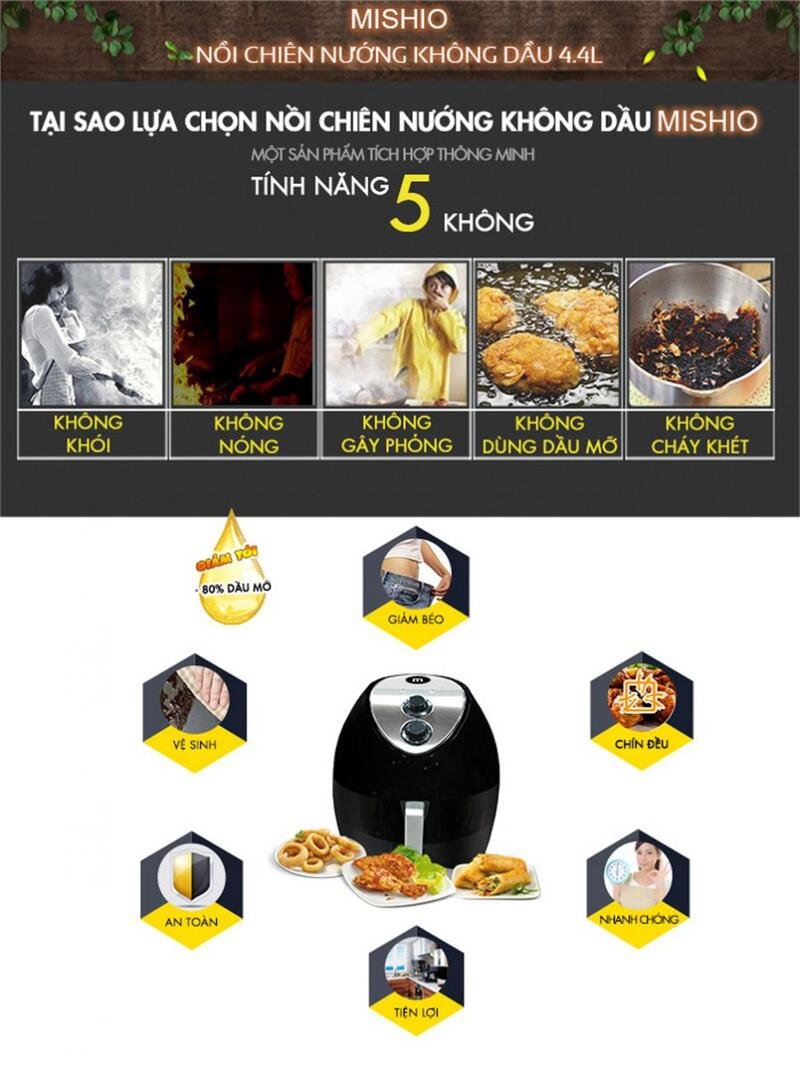 Nồi chiên không dầu 4,4L Mishio MK41