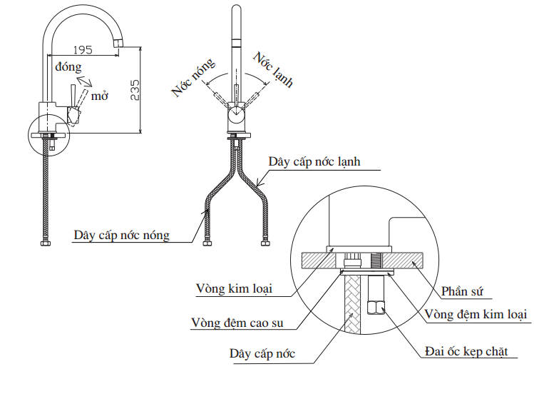 Bản vẽ Vòi bếp INAX SFV-801S nóng lạnh