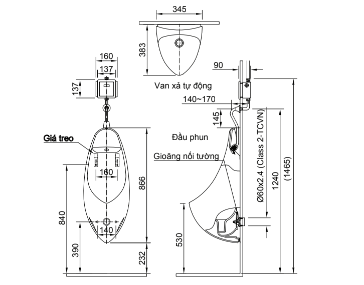 Bản vẽ kỹ thuật bồn tiểu nam INAX AU-417V