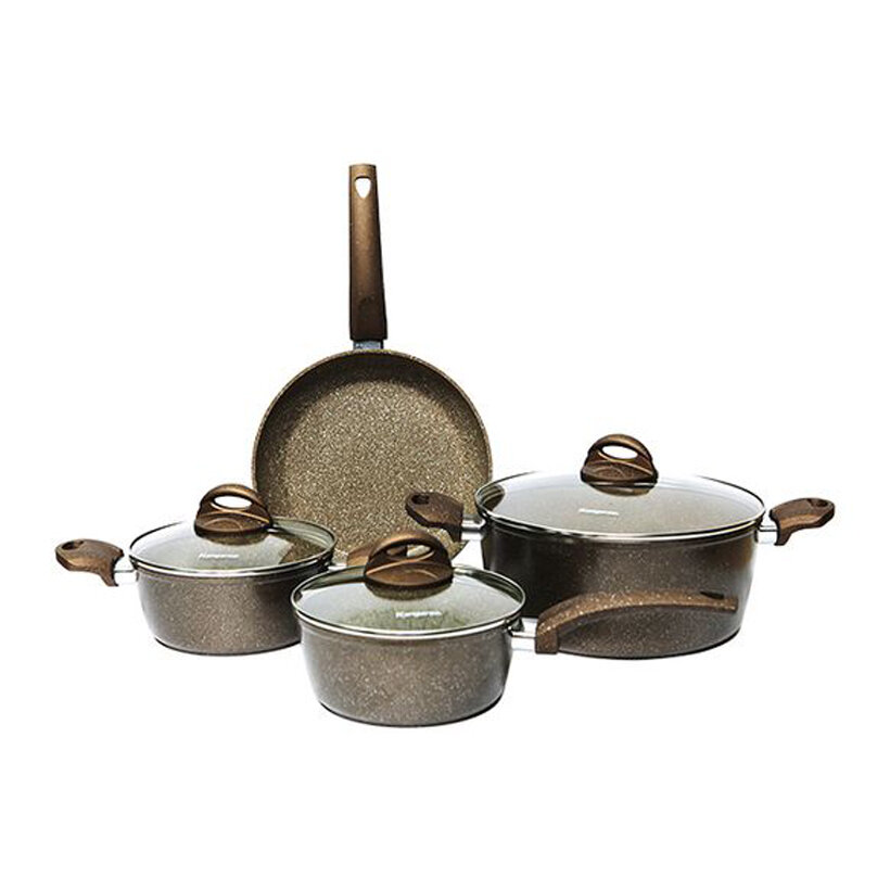 Bộ nồi chảo nhôm vung kính đáy từ Kangaroo KG992M Bộ nồi chảo nhôm vung kính đáy từ Kangaroo KG992M