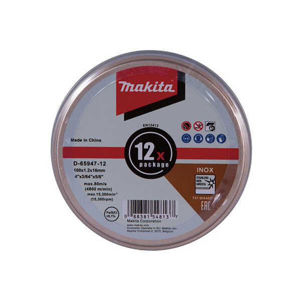 Đá cắt inox mỏng 100 x 1.2 x 16 (12pcs) Makita D-65947-12