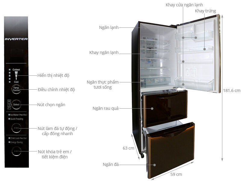 Tủ lạnh Hitachi 365 lít R-SG37BPG Tủ lạnh Hitachi 365 lít R-SG37BPG