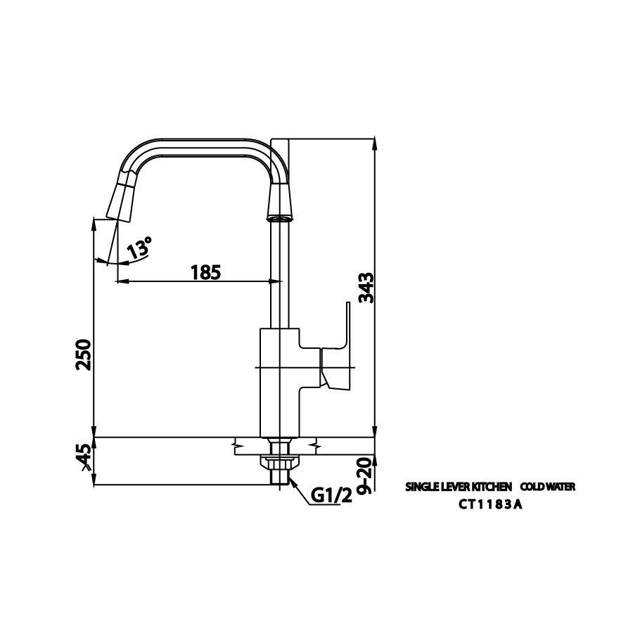 Bản vẽ kỹ thuật vòi bếp COTTO nước lạnh CT1183A