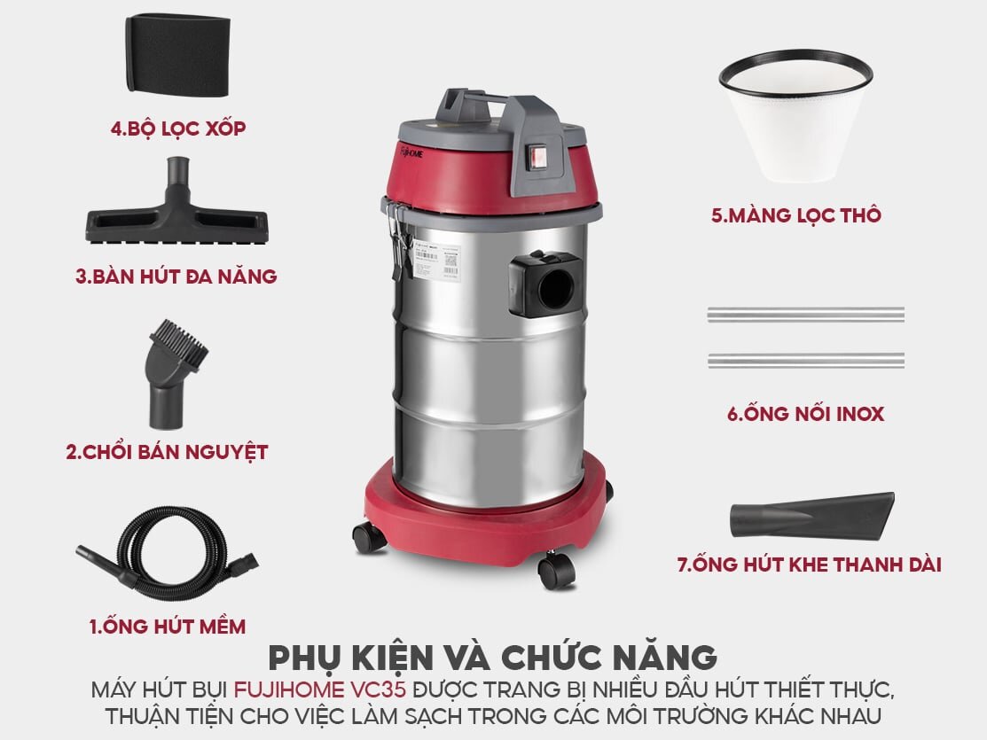 Phụ kiện Fujihome VC35 Máy hút bụi khô và ướt công nghiệp