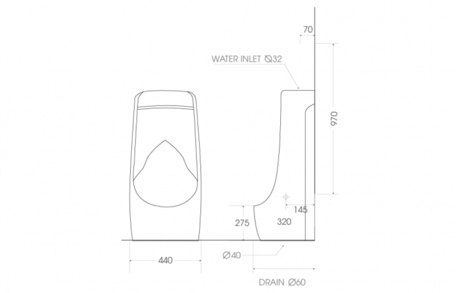 Bản vẽ kỹ thuật bồn tiểu nam ATMOR AT6014