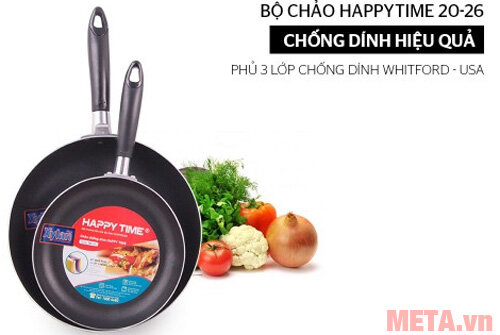 Cặp chảo trơn chống dính Happy Time 20cm và 26cm Cặp chảo trơn chống dính Happy Time 20cm và 26cm