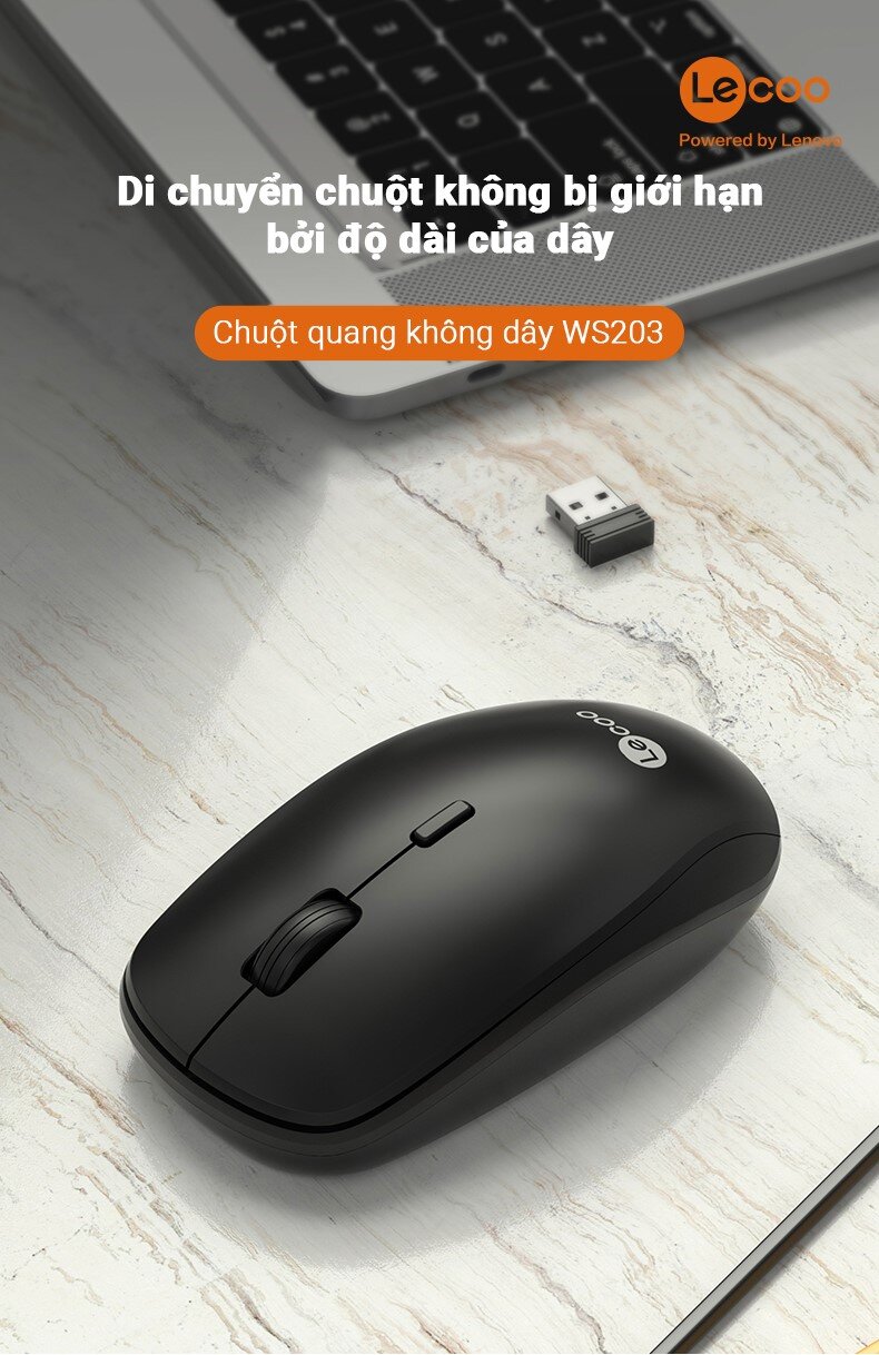 Chuột không dây Lecoo WS203 Wireless Đen