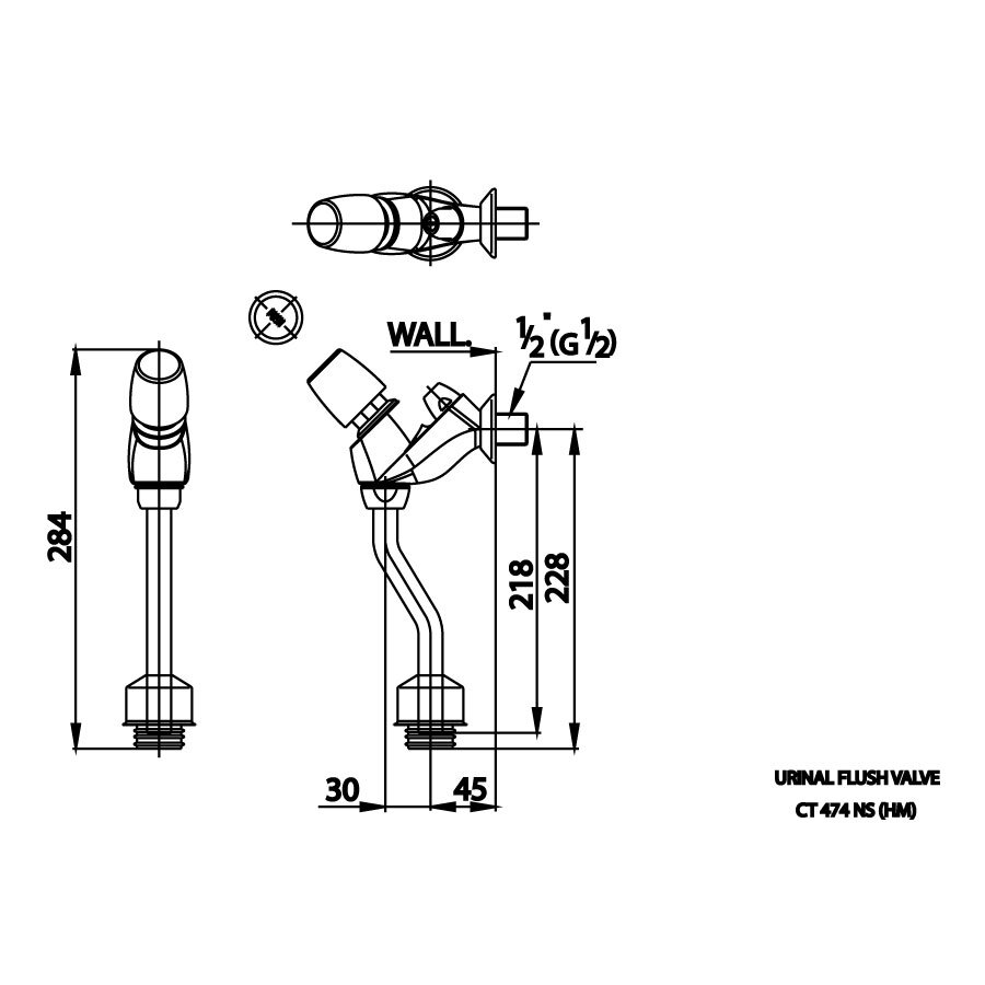 Bản vẽ kỹ thuật van xả nhấn tiểu nam COTTO CT474N(S)(HM)