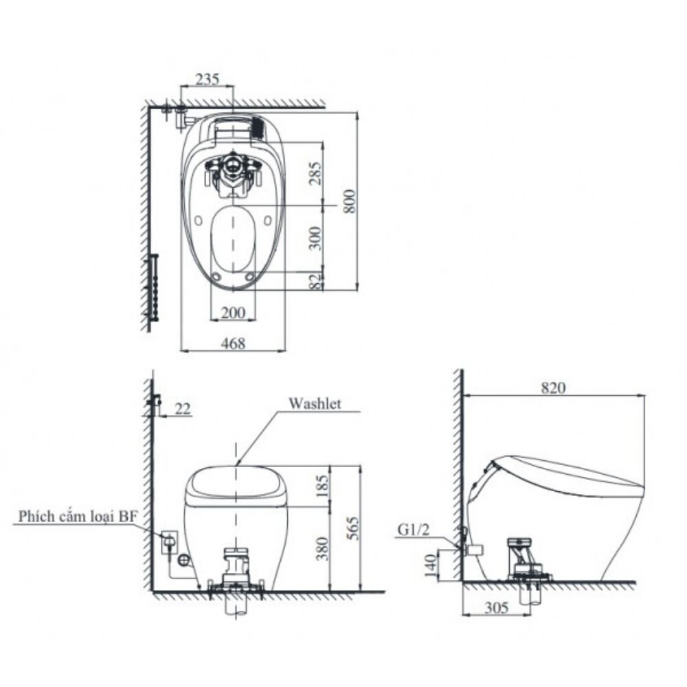 Bản vẽ kỹ thuật bồn cầu điện tử NEOREST NX I bảng điều khiển màu bạc TOTO CS900VT/T53P100VR
