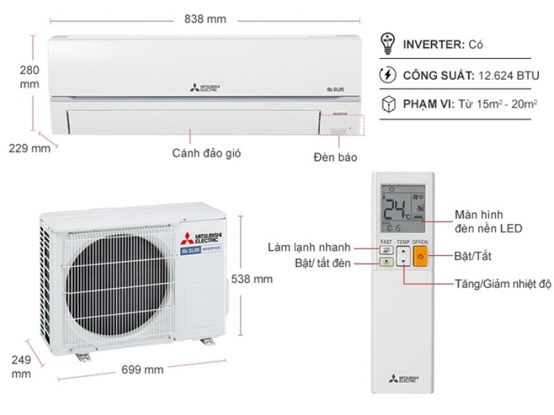 Điều hòa Mitsubishi 12000 BTU 1 chiều Inverter MSY-GR35VF hoạt động êm ái