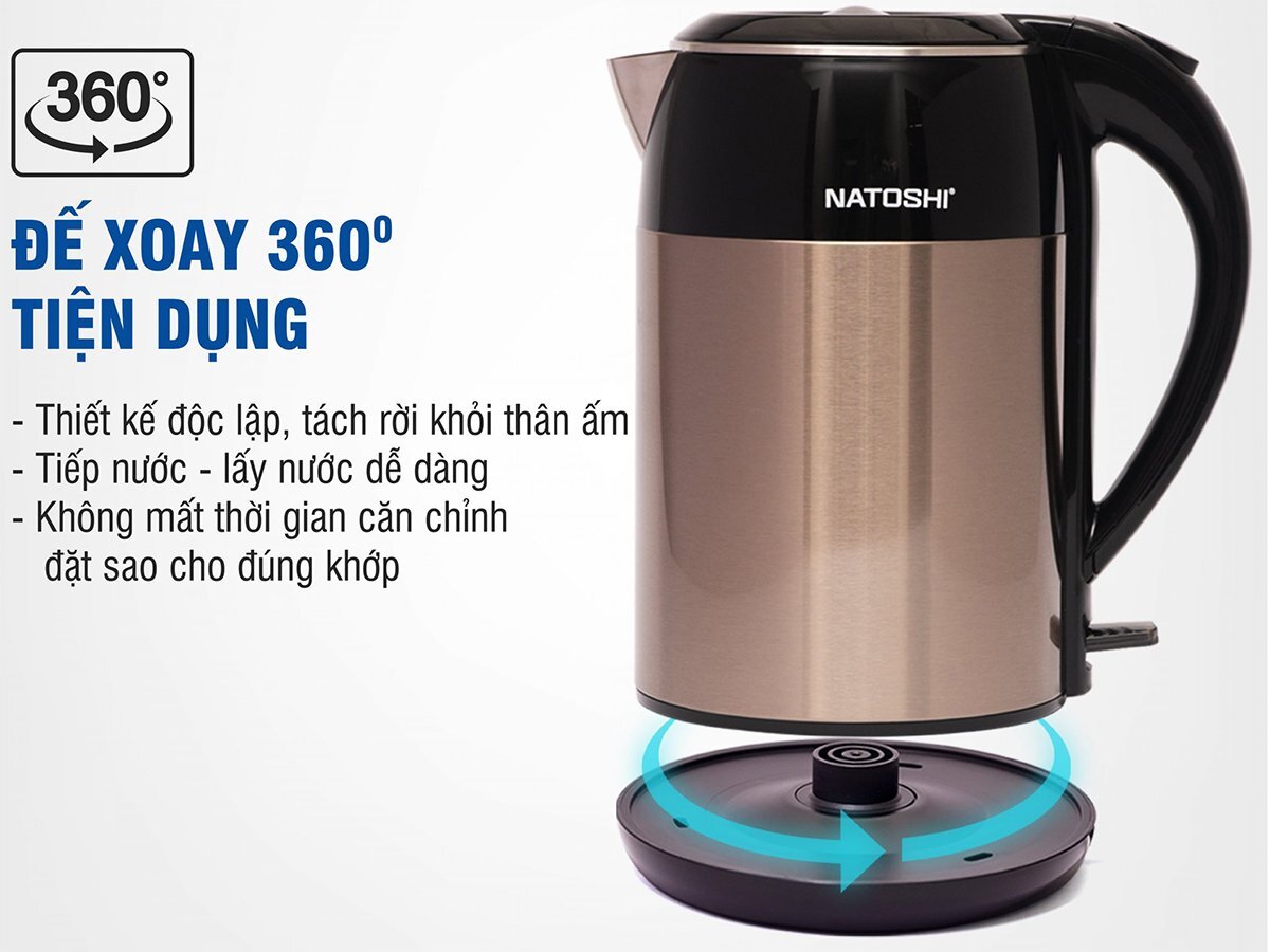 Natoshi NS-08 có thân ấm xoay 360 độ trên đế tiếp điện Natoshi NS-08